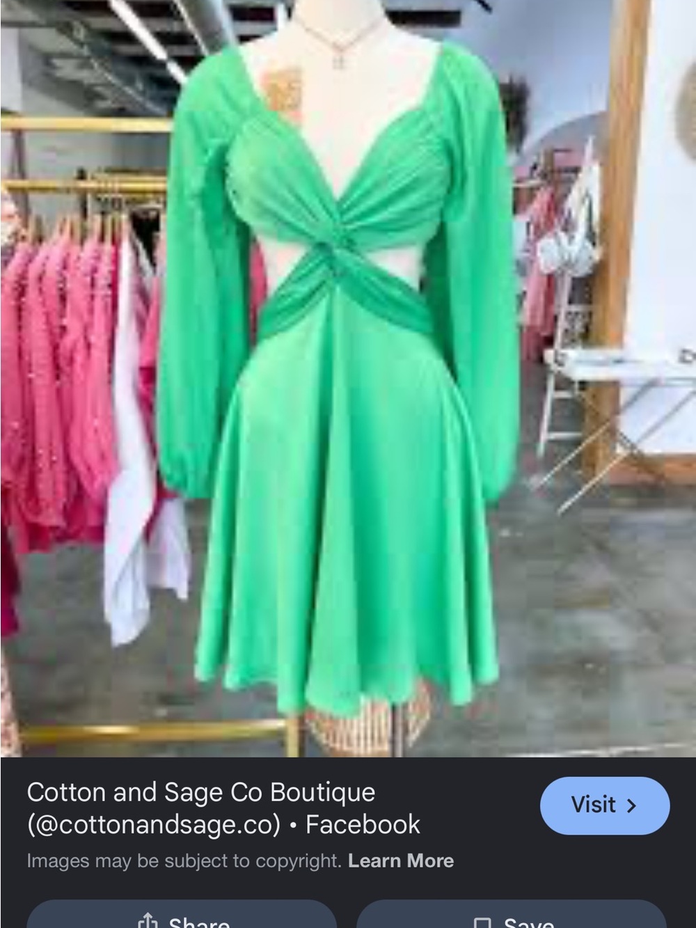 Peach Love California Green Twist-Cut Long Sleeve Dress